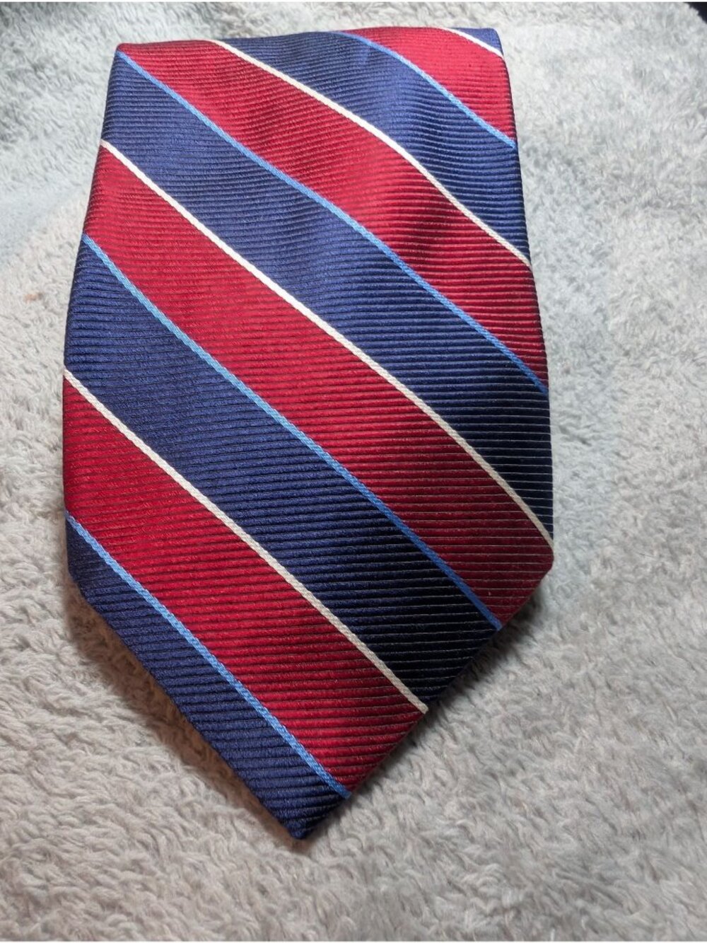 Brooks Brothers Makers Red & Navy Striped 100% Silk Tie Woven In England